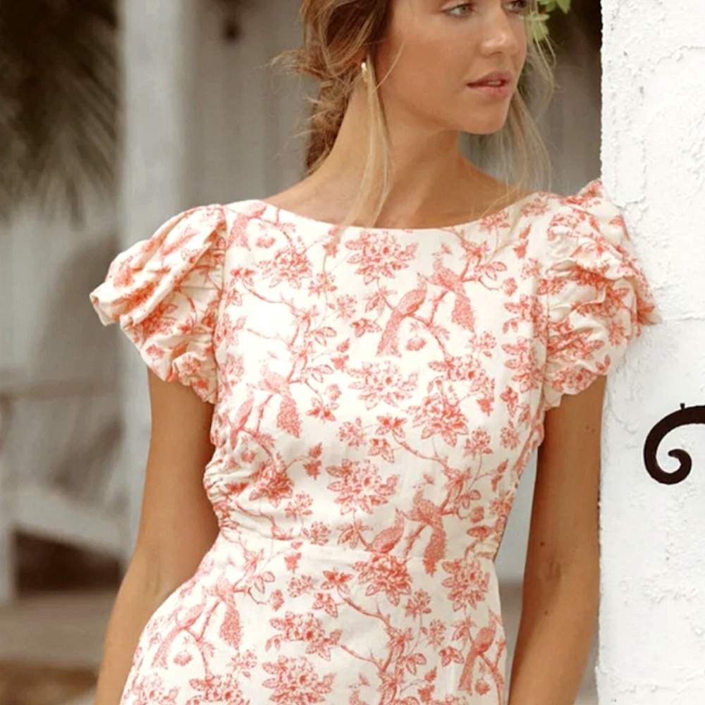 Krewe Du Q Rhodes Floral Mini Dress Tea Party Cocktail Coquette Puff Sleeve - Picture 4 of 8